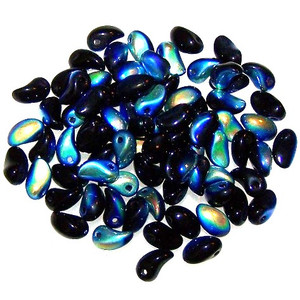 4x6mm Czech Glass Tulip Petal Beads - Jet AB