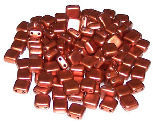 Czech Glass 2-Hole 6mm Tile Beads - Copper