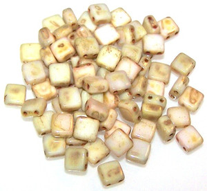 Czech Glass 2-Hole 6mm Tile Beads - Alabaster Picasso