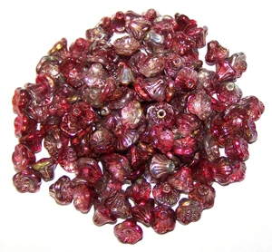 Czech Glass 7x5mm Flower Cup Beads - Crystal Magic Wine