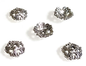 Antique Silver-Plated 4x12mm 5-Heart Bead Caps Antique Silver-Plated 4x12mm 5-Heart Bead Caps