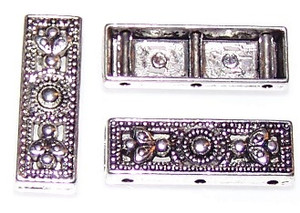 Antique Silver-Plated 26x9x4mm Decorative 3-Hole Spacer Bars