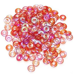 4x1mm Czech Glass O-Beads - Crystal Orange Rainbow