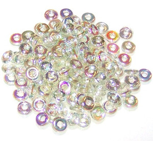 4x1mm Czech Glass O-Beads - Crystal Green Rainbow