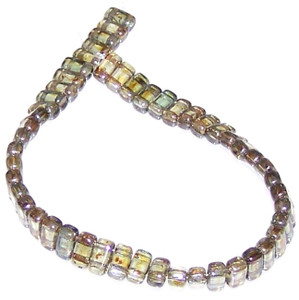 Czech Glass 2-Hole 3x6mm Brick Beads - Transparent Green Luster