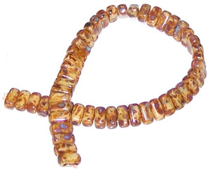 Czech Glass 2-Hole 3x6mm Brick Beads - Opaque Light Beige Picasso