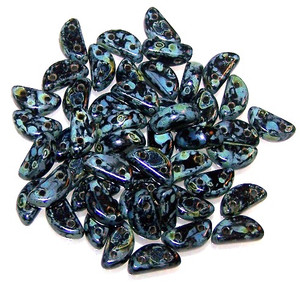 Czech Glass 2-Hole 8x4mm Half Moon Beads - Jet Picasso