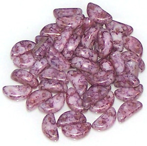Czech Glass 2-Hole 8x4mm Half Moon Beads - White Terracotta Purple