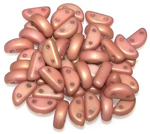 Czech Glass 2-Hole 8x4mm Half Moon Beads - White Matte Red Luster