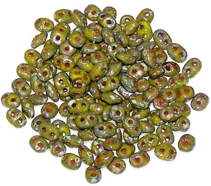 Superduo Beads - Opaque Green Picasso