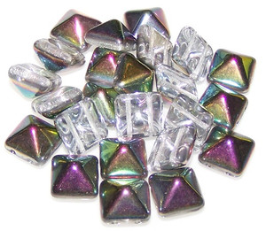 Czech Glass 12mm Pyramid Beads - Crystal Vitrail