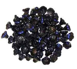 Czech Glass 7x5mm Flower Cup Beads - Jet Azuro