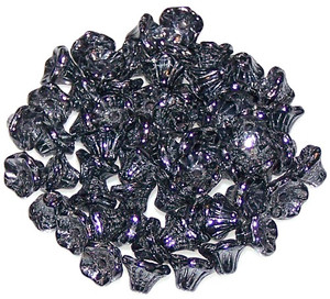 Czech Glass 7x5mm Flower Cup Beads - Jet Hematite