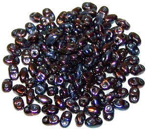 MiniDuo Czech Glass Beads - Jet Iris Luster