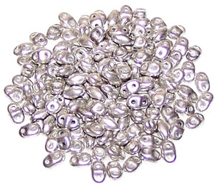 MiniDuo Czech Glass Beads - Jet Silver Paste Matte
