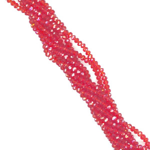 3x2mm Glass Crystal Rondelle Beads - Bright Red