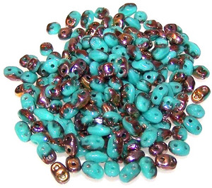 MiniDuo Czech Glass Beads - Turquoise Blue Capri Gold