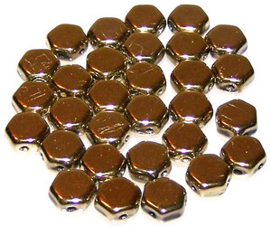 Czech Glass 6mm Honeycomb Hex 2-Hole Beads - Crystal Full Amber