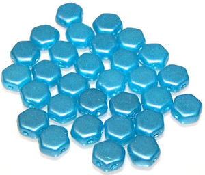 Czech Glass 6mm Honeycomb Hex 2-Hole Beads - Pastel Aqua
