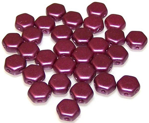 Czech Glass 6mm Honeycomb Hex 2-Hole Beads - Pastel Burgundy