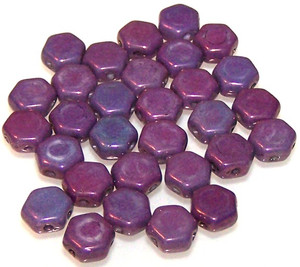 Czech Glass 6mm Honeycomb Hex 2-Hole Beads - Purple Vega