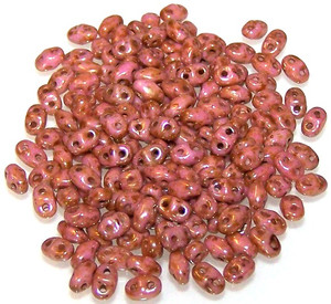 MiniDuo Czech Glass Beads - Opaque Rose Gold Topaz Luster
