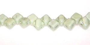 40 Czech Glass Silky 2-Hole 6mm Beads - Chalk Light Green Luster