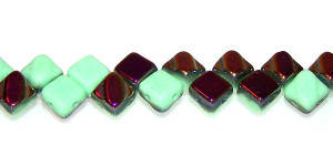 40 Czech Glass Silky 2-Hole 6mm Beads - Green Opaque Sliperit