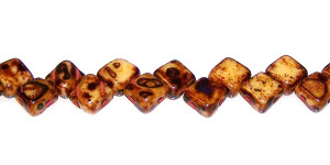 40 Czech Glass Silky 2-Hole 6mm Beads - Opaque Beige Travertine