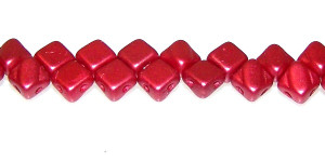40 Czech Glass Silky 2-Hole 6mm Beads - Pastel Dark Coral