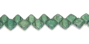 40 Czech Glass Silky 2-Hole 6mm Beads - Turquoise Green Luster