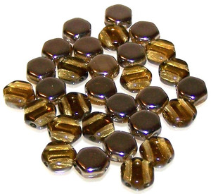 Czech Glass 6mm Honeycomb Hex 2-Hole Beads - Topaz Capri