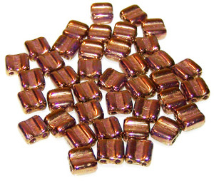 40 Grooved Tile 2-Hole Czech Glass Groovy Beads - Crystal Bronze