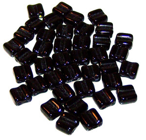 40 Grooved Tile 2-Hole Czech Glass Groovy Beads - Jet