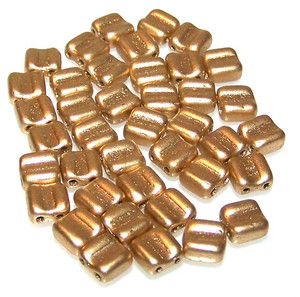 40 Grooved Tile 2-Hole Czech Glass Groovy Beads - Aztec Gold