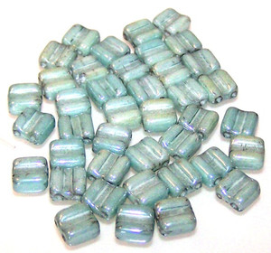 40 Grooved Tile 2-Hole Czech Glass Groovy Beads - Chalk Seafoam