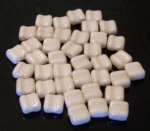 40 Grooved Tile 2-Hole Czech Glass Groovy Beads - Chalk Luster