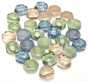 Czech Glass 6mm Honeycomb Hex 2-Hole Beads - Beach Mix