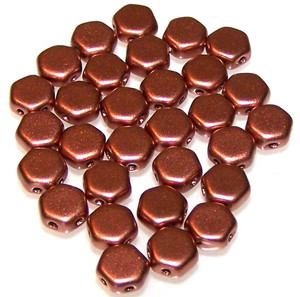 Czech Glass 6mm Honeycomb Hex 2-Hole Beads - Bronze Copper