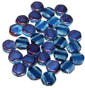 Czech Glass 6mm Honeycomb Hex 2-Hole Beads - Aqua Bronze Luster