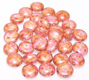 Candy Hole 8mm Czech Glass Beads - White Travertine Red Brown