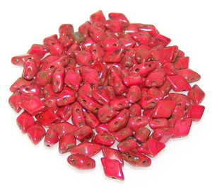 DiamonDuo 2-Hole Czech Glass 5x8mm Beads - Coral Picasso