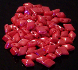 DiamonDuo 2-Hole Czech Glass 5x8mm Beads - Coral Shimmer