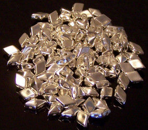 DiamonDuo 2-Hole Czech Glass 5x8mm Beads - Silver Plated