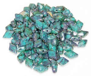 DiamonDuo 2-Hole Czech Glass 5x8mm Beads - Turquoise Green Luster