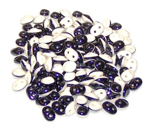 Superduo Beads - DUETS - Black And White Beige Luster