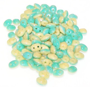 Superduo Beads - DUETS - Green Turquoise And Ivory Opaque