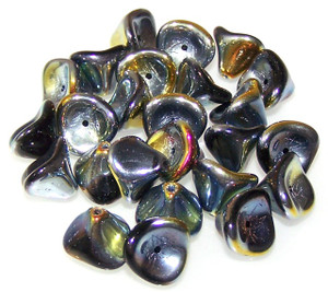 Czech Glass 10x12mm 3-Petal Flower Beads - Jet Full Marea