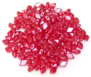 MINI DiamonDuo 2-Hole Czech Glass 4x6mm Beads - Pastel Dark Coral