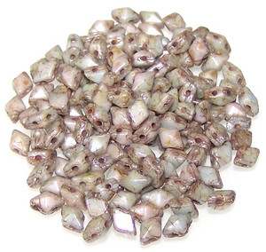 MINI DiamonDuo 2-Hole Czech Glass 4x6mm Beads - White Travertine Blue